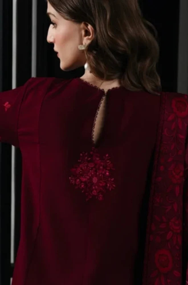 Zaib - 3PC Dhanak Embroidered Shirt With Wool Printed Dupatta and Trouser - VL1609