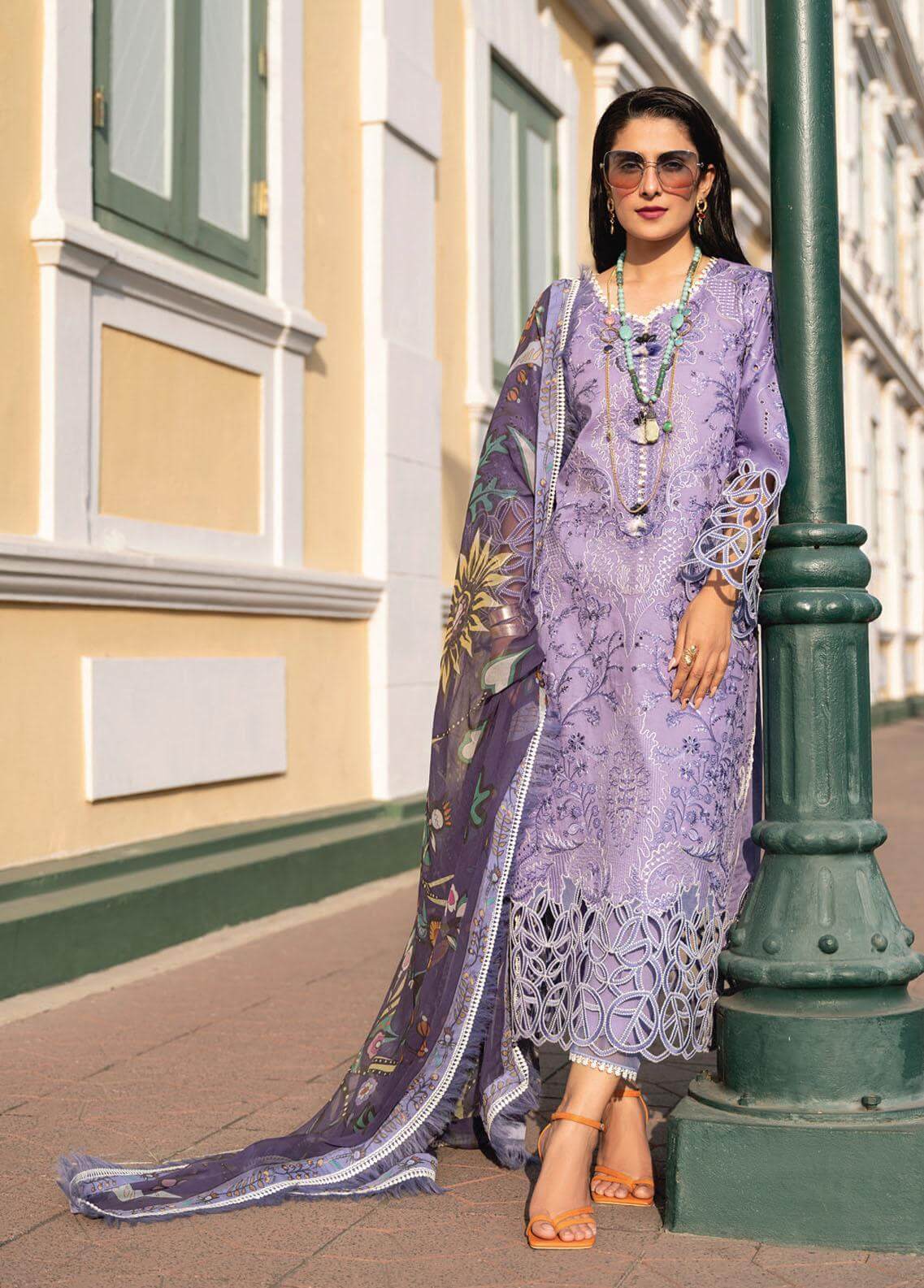 VL489 3.Piece Unstitched Heavy Embroidered Lawn Suit With Digital Printed Silk Dupatta