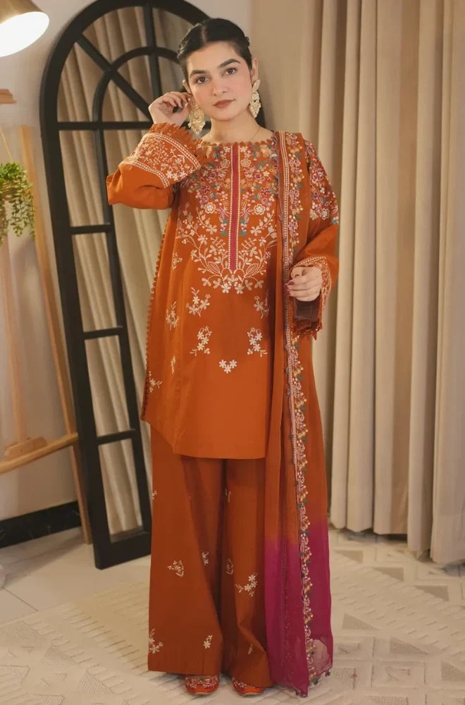 Batik - 3PC Dhanak Embroidered Shirt With Pashmina Printed Dupatta and Trouser - VL1686
