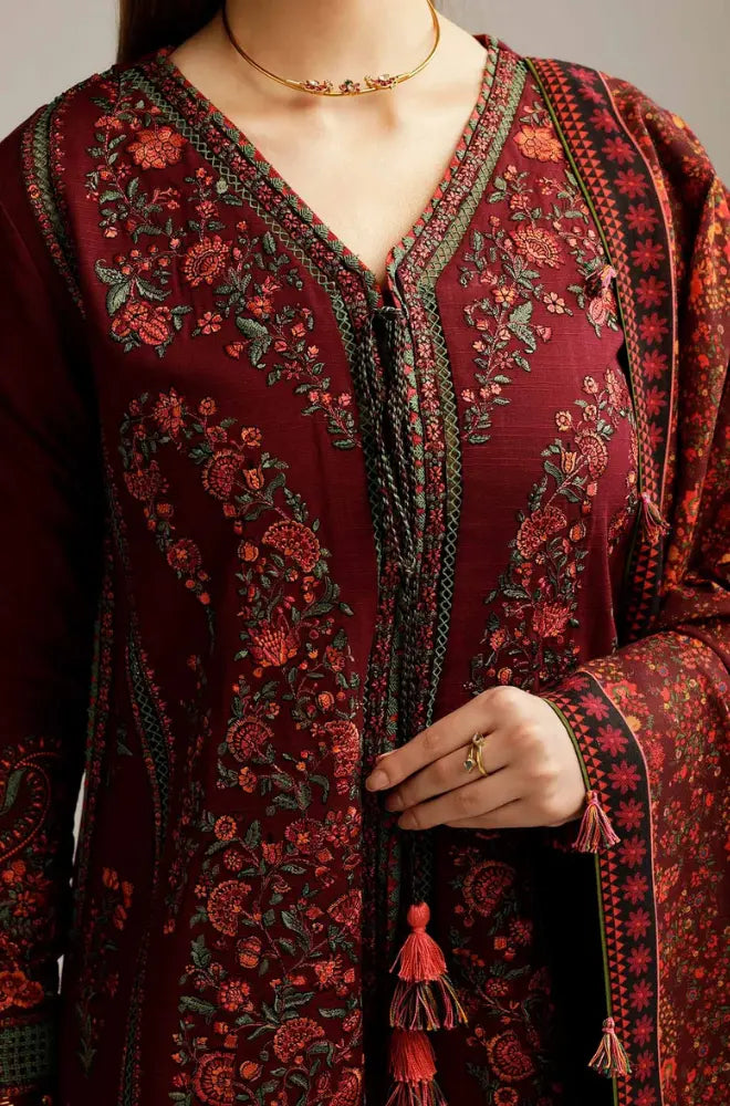 Hussain Rehar - 3PC Dhanak Embroidered Shirt With Pashmina Printed Dupatta and Trouser - VL1706