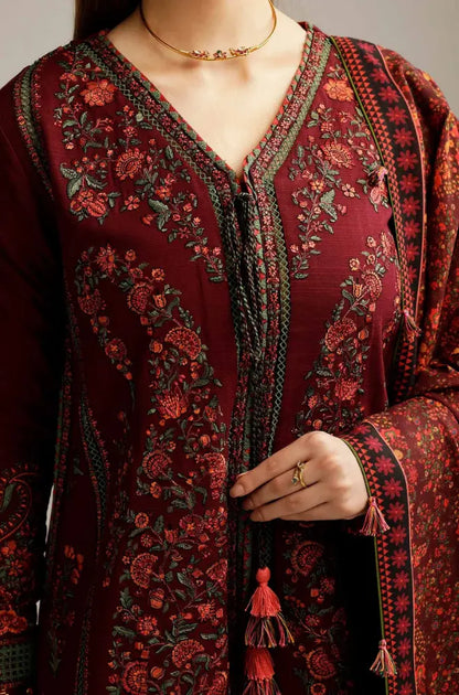Hussain Rehar - 3PC Dhanak Embroidered Shirt With Pashmina Printed Dupatta and Trouser - VL1706