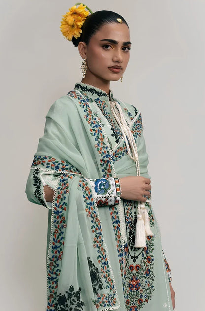 Jugnu - 3PC Dhanak Embroidered Shirt With Chiffon Embroidered Dupatta and Trouser - VL1682