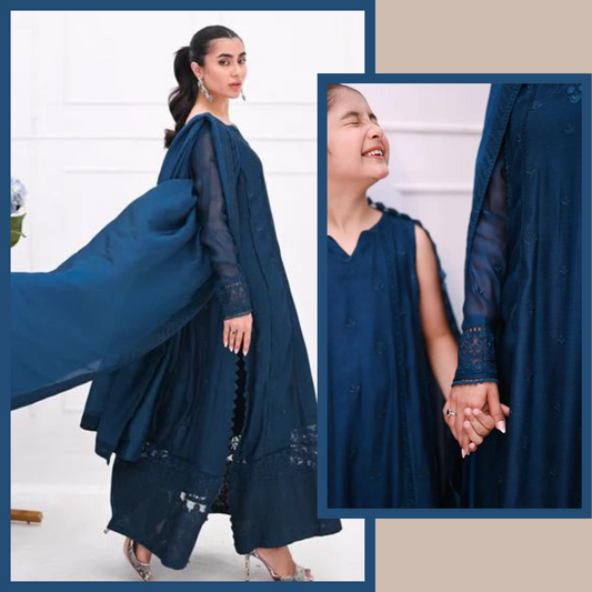VL625 3PC Embroidered Chiffon With Embroidered Chiffon Dupatta