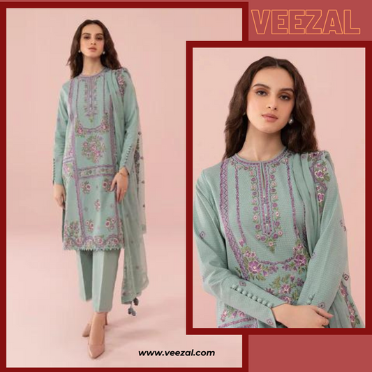 VL630 Sapphire, unstitched 3 piece embroidered Lawn suit.