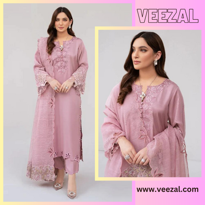 VL636 Nisa, Dhanak 3.piece embroidered winter suit with Dhanak shawl