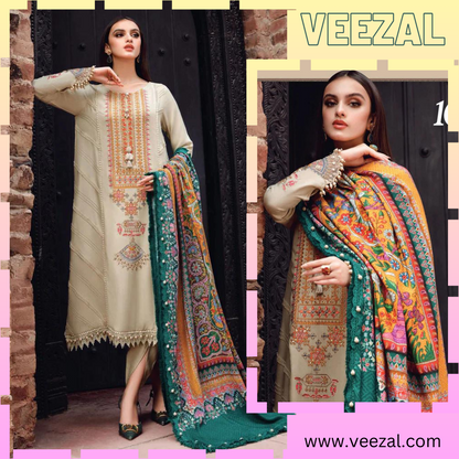 VL318 3PC Dhanak suit with Printed Wool Shawll