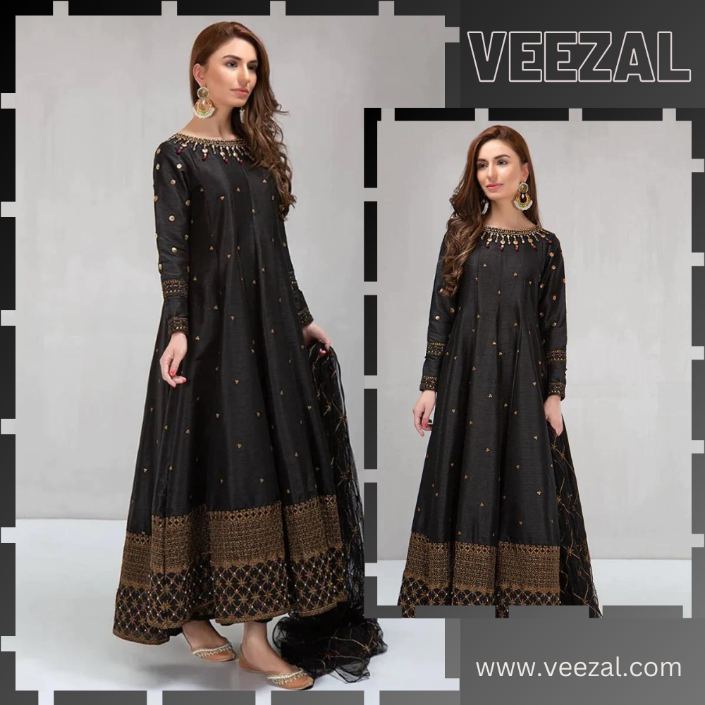 VL2006 Maria B, unstiched 3 piece kataan silk frock style embroidered suit