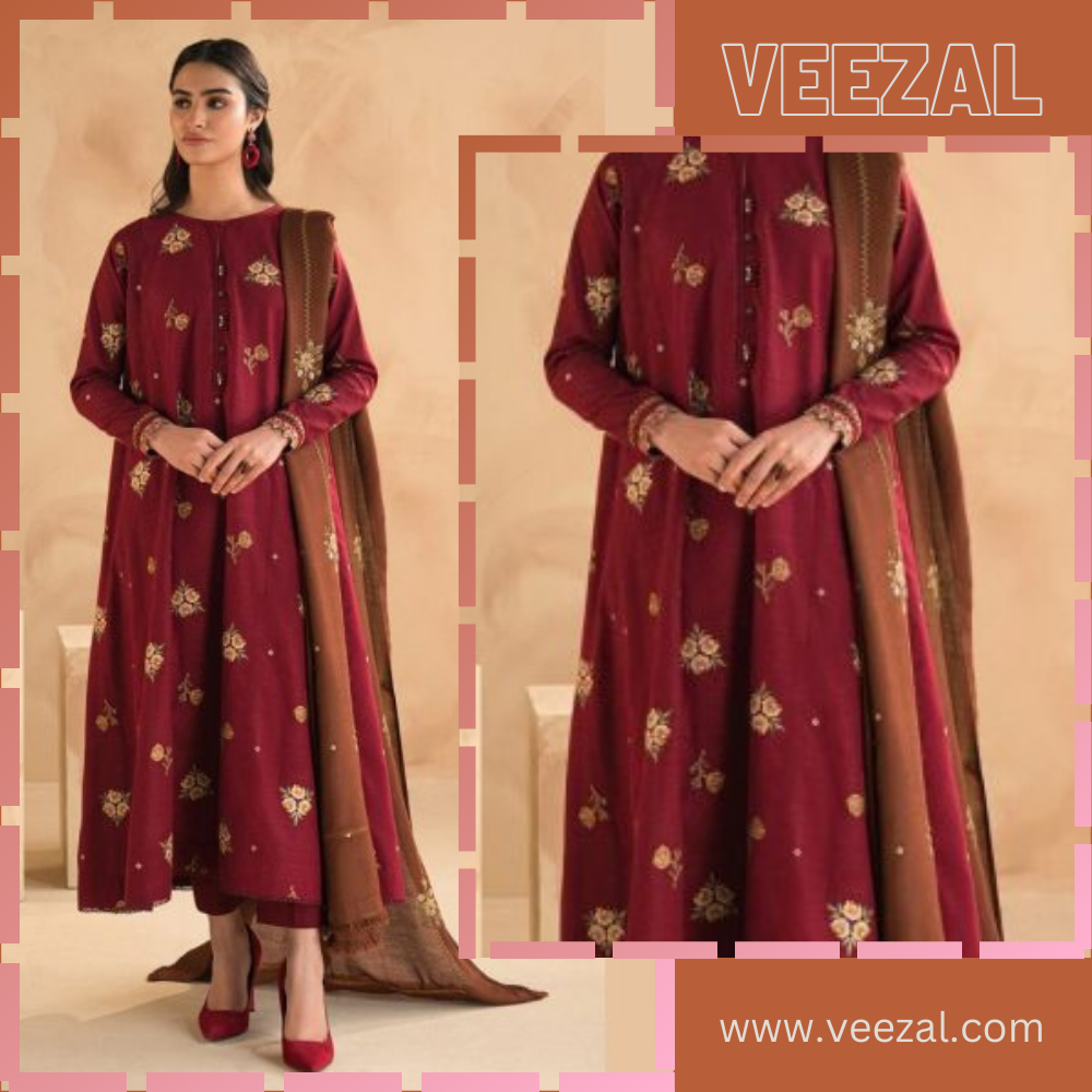 VL700 Khaddar Unstitched 3 Piece Embroidered Dress
