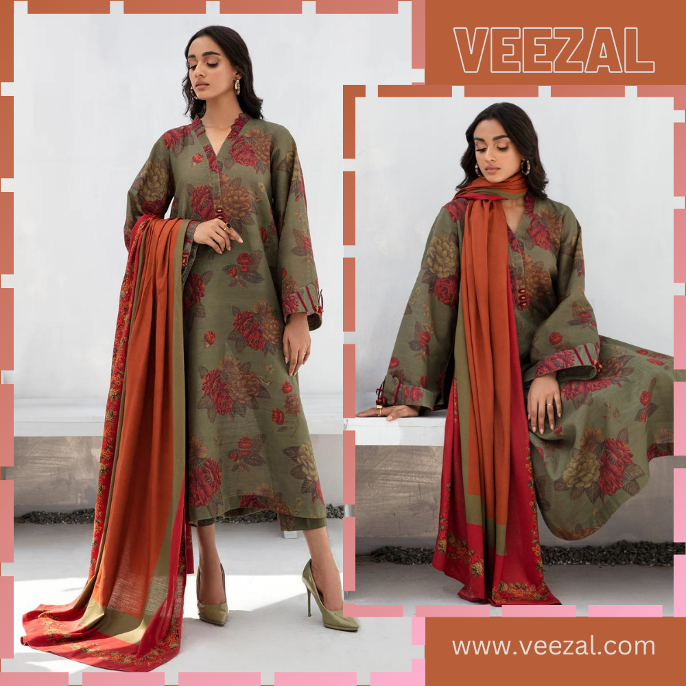 VL677/2 Nisa Mustard Unstitched 3 Piece Karandi Printed Dress