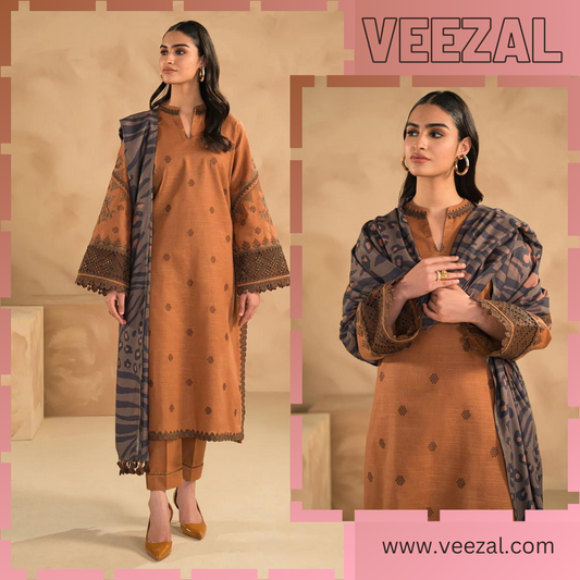 VL701 WINTER 3PC Dhanak Embroidered suit with Printed Shawl