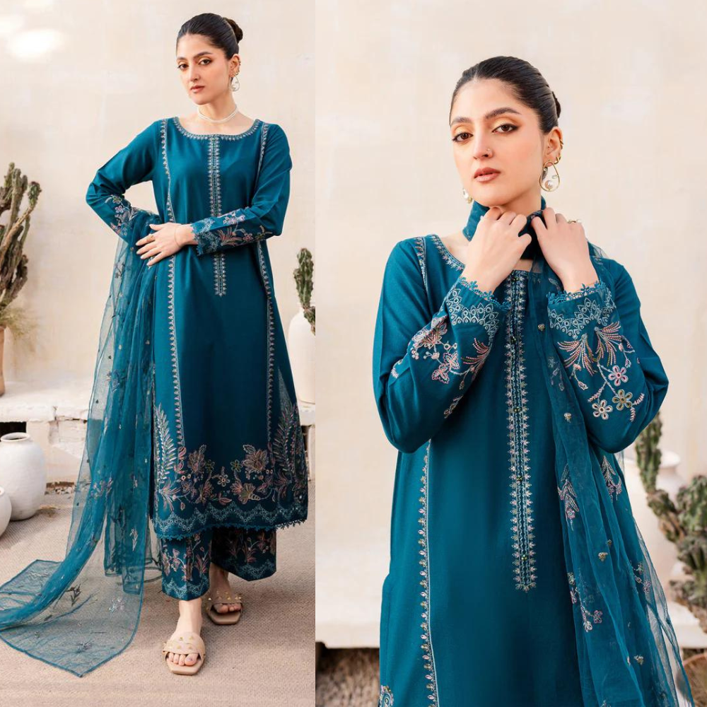 VL709 - 3PC Lawn Embroidered Shirt With Chiffon Embroidered Dupatta ...