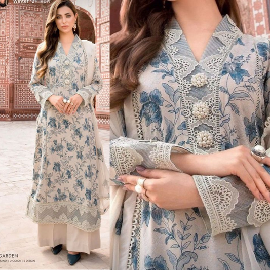 VL723 Bareeze -Embroidered 3pc Lawn dress with embroidered chiffon dupatta