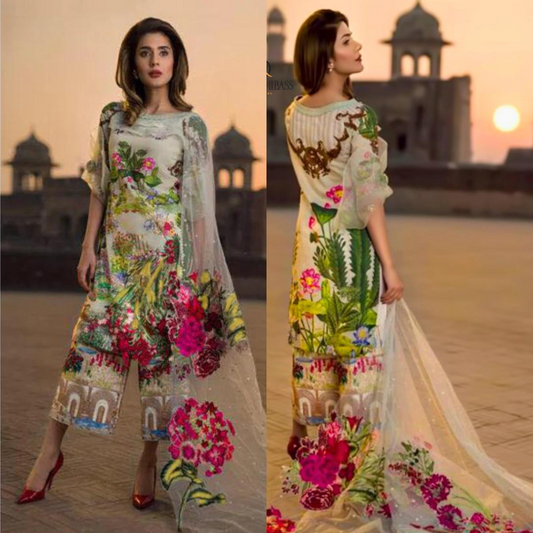 VL759 Lawn 3-Pcs Printed Plus Heavy Embroidered With Organza Dupatta
