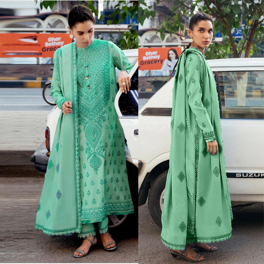 VL762 -MUSHQ 3PC EMBROIDERED LAWN SUIT WITH PRINTED SILK DUPATTA