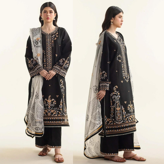 VL807 ZARA SHAH JAHAN - 3PC LAWN EMBROIDERED SHIRT WITH DIAMOND PRINTED DUPATTA AND TROUSER