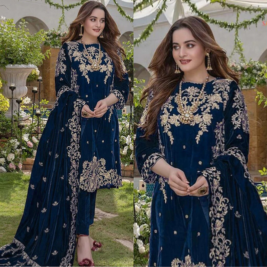 VL955 Embroidered Velvet Three piece With Velvet Shawl Winter Collection