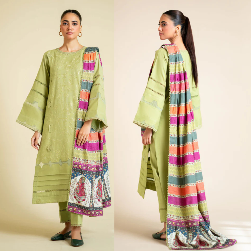 VL881 WINTER 3PC Dhanak Embroidered suit with Printed Shawl