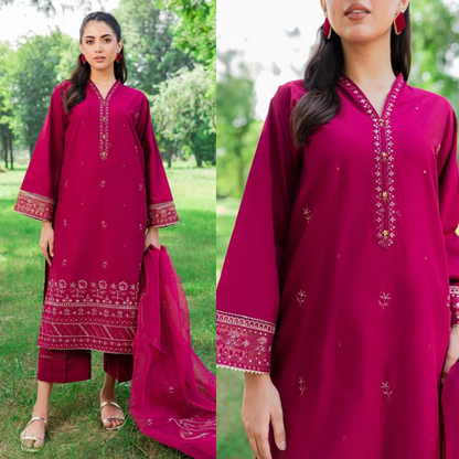 Batik, unstitched 3 piece embroidered summer suit. VL895