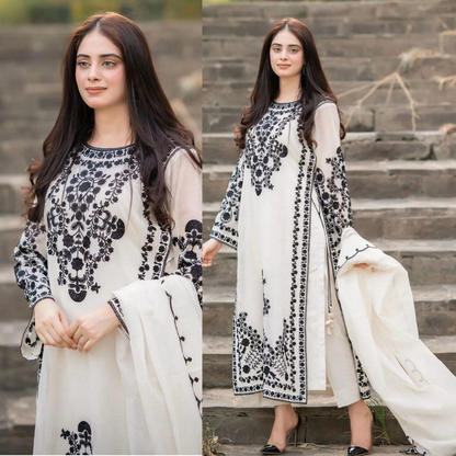 Nisa, unstitched 3 piece embroidered summer suit. VL897