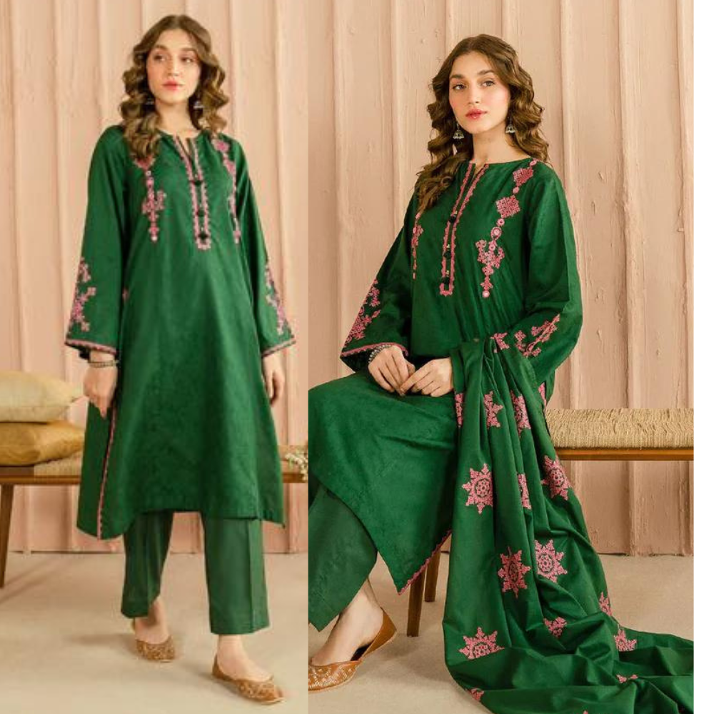 VL849 Dhanak Unstitched 3 Piece Embroidered Dress