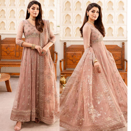 VL850 Organza Unstitched 3 Piece Heavy Embroidered Frock