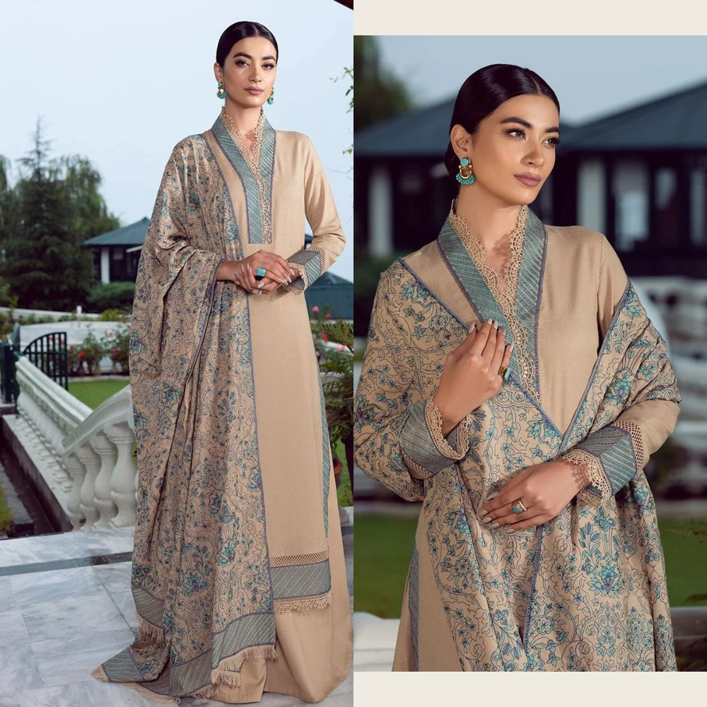 VL2095 Bareeze Unstitched 3pcs Embroidered Dhanak Suit with Heavy Embroidered dhanak Shawl