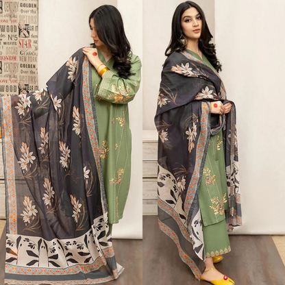 VL856 URGE - 3PC DHANAK EMBROIDERED SHIRT WITH PASHMINA PRINTED SHAWL