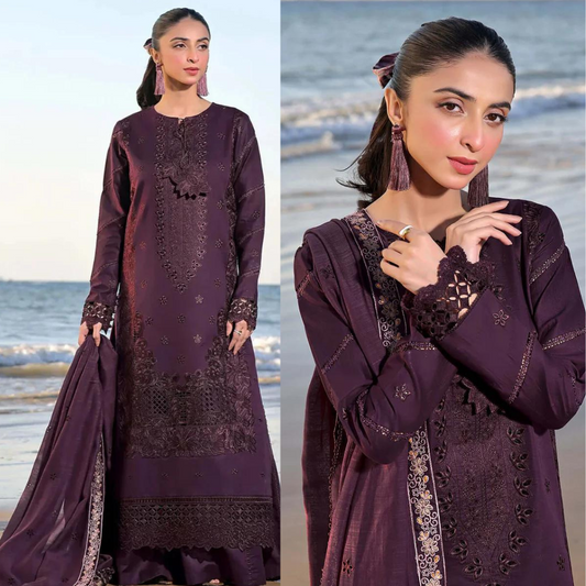 VL852 IZEL NEW ARTICLE IN DHANAK 3PC COLLECTION EMBROIDERED DHANAK SHAWL