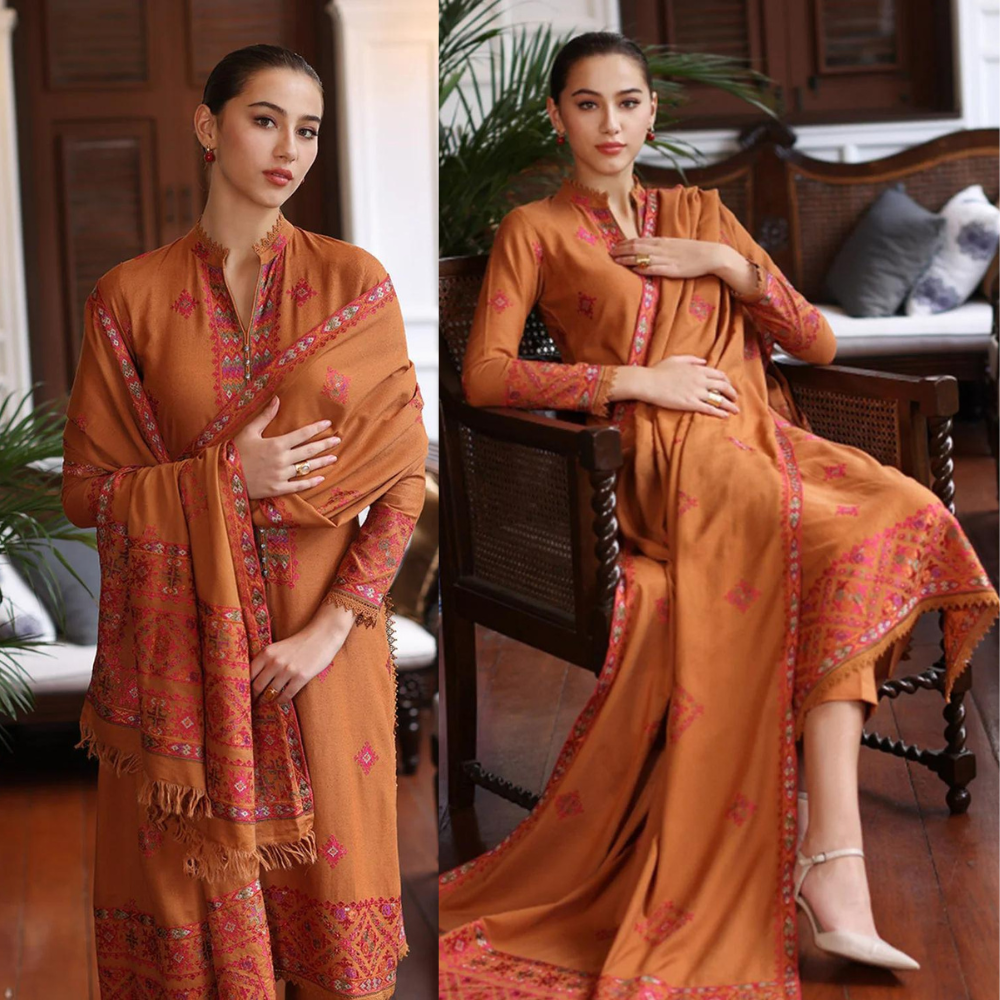 VL853 BAREEZE ARTICLE IN DHANAK 3PC COLLECTION EMBROIDERED DHANAK SHAWL