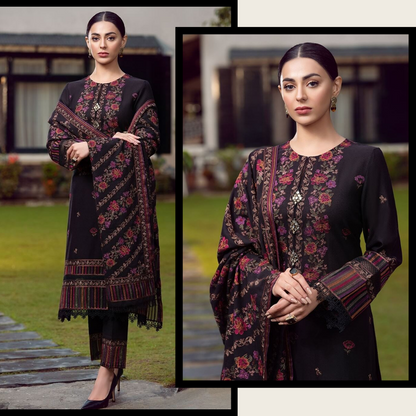 VL2098 Bareeze Unstitched 3pcs Embroidered Dhanak Suit with Heavy Embroidered Shawl