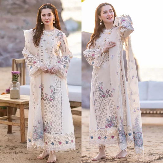 VL836 Chikenkari Qalamkar Embroidered Dhanak Three Piece