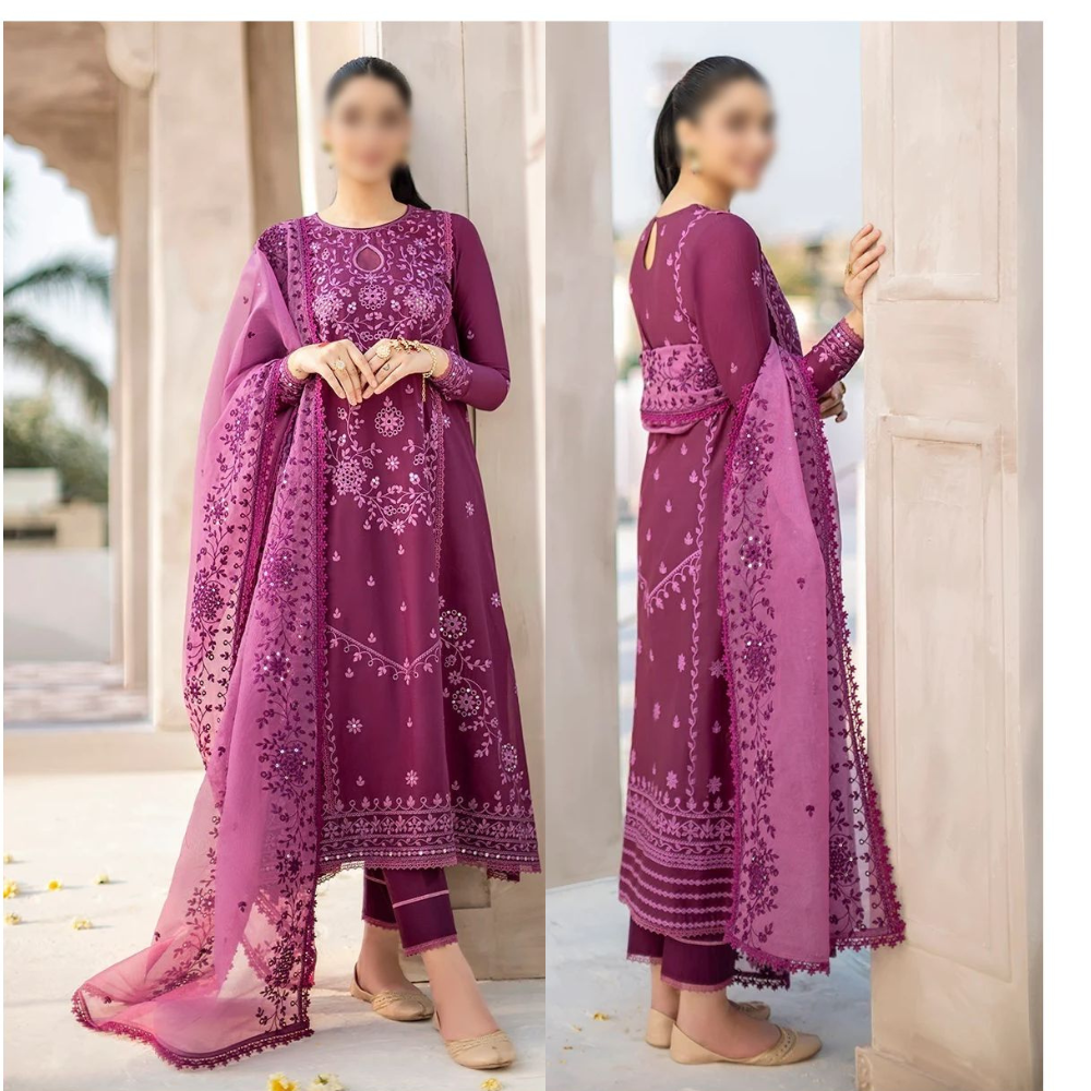 VL535 Cross Stitch, unstitched 3 piece linen embroidered suit