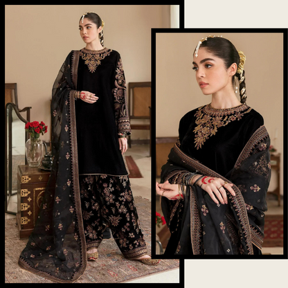 VL621 Embroidered sequence Velvet Dress With Organza sequence embroidered Dupatta