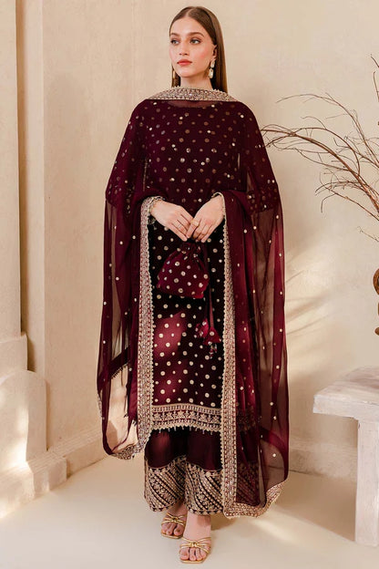 VL 1656 - Winter Unstitched 3PCs Embroidered Velvet Dress With Embroidered Organza Dupatta