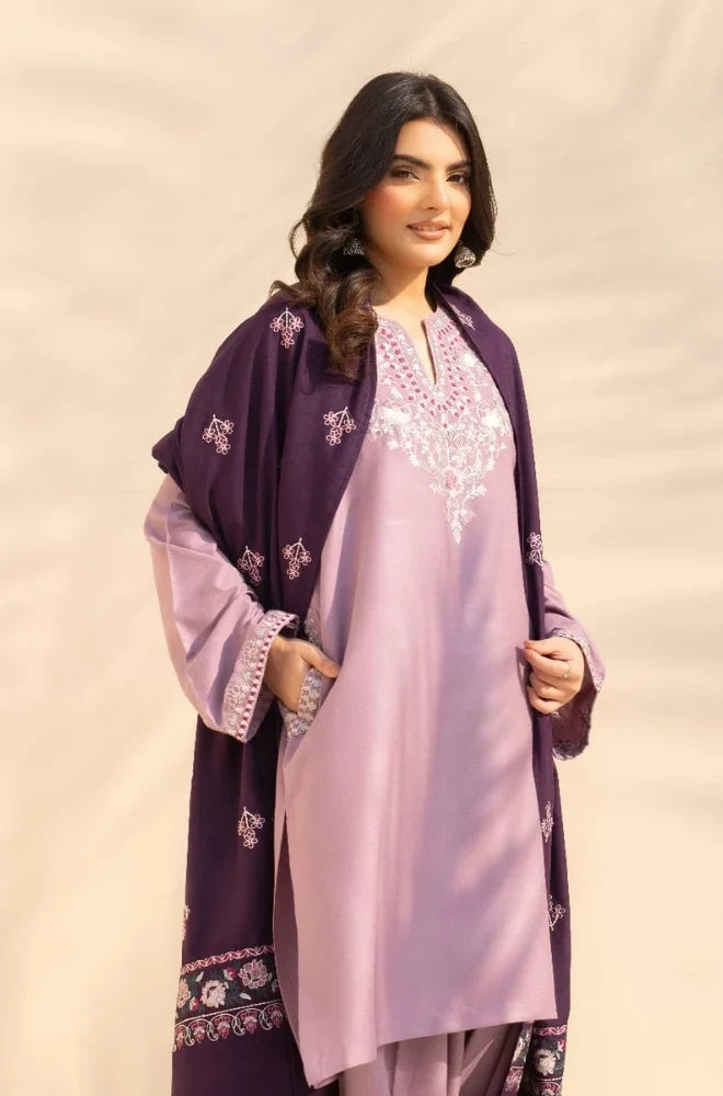 Izel - 3PC Dhanak Embroidered Shirt With Pashmina Embroidered Dupatta and Trouser - VL1608