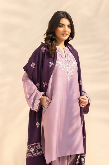 Izel - 3PC Dhanak Embroidered Shirt With Pashmina Embroidered Dupatta and Trouser - VL1608