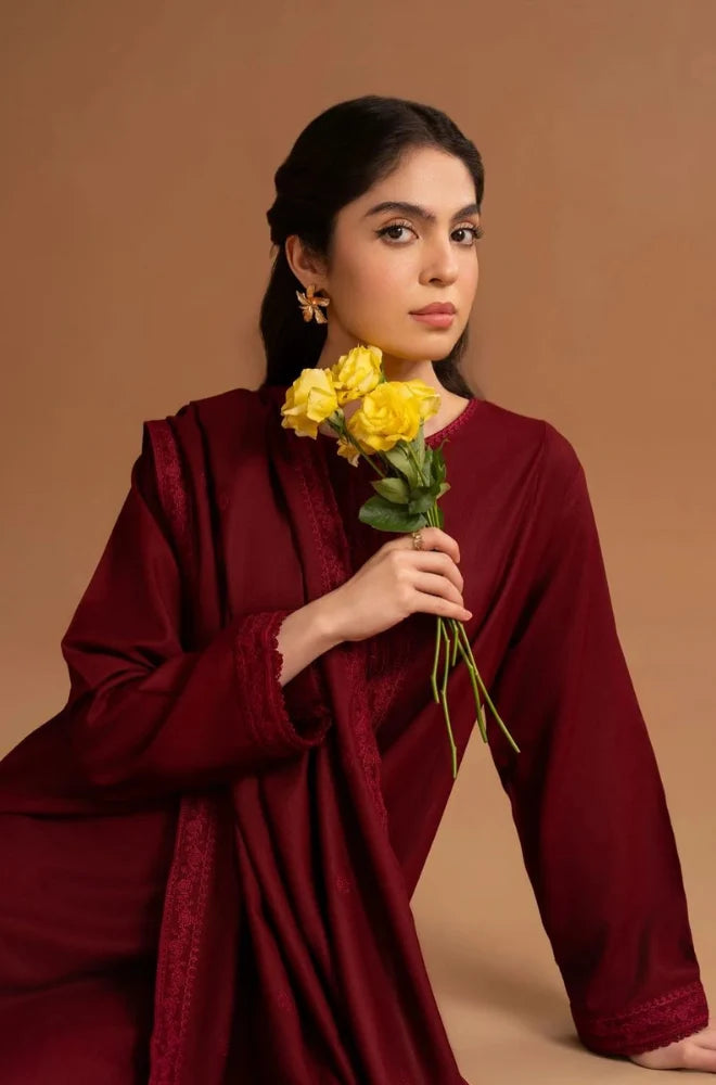 Tiraz - 3PC Dhanak Embroidered Shirt With Dhanak Embroidered Dupatta and Trouser - VL1687