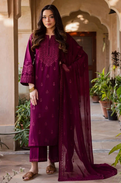 Batik - 3PC Dhanak Embroidered Shirt With Dhanak Embroidered Dupatta and Trouser - VL1705