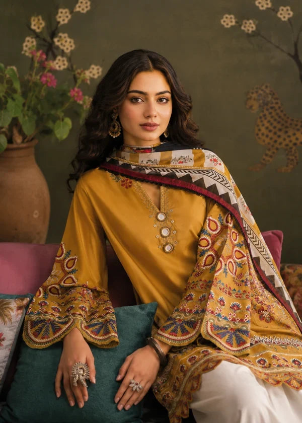 ETHNIC - Winter 3PC Unstitched Dhannak Embroidered Suit - VL 1644