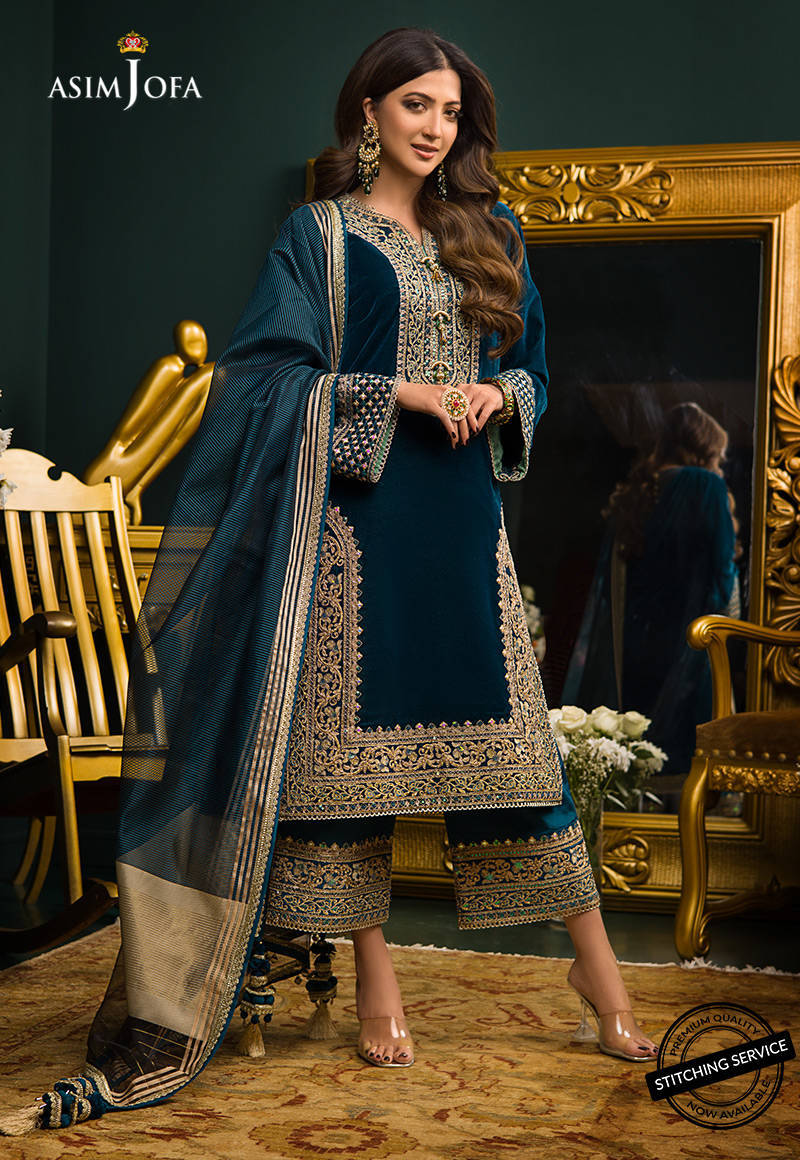 VL300 3PC Velvet Heavy Embroidered Shirt With Organza  Dupatta