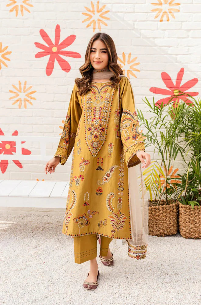 VL440 3PC Lawn Embroidered Shirt With Net Embroidered Dupatta