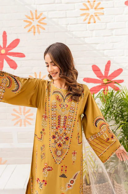 VL440 3PC Lawn Embroidered Shirt With Net Embroidered Dupatta