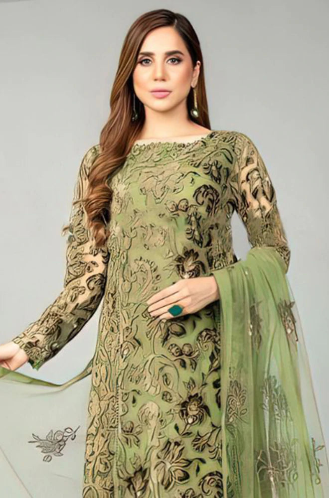 VL147 Bareeze - 3PC Lawn Heavy Embroidered Shirt With Organza Embroidered Dupatta