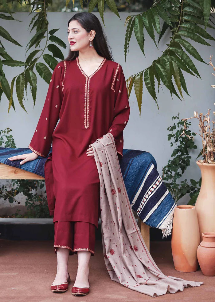 VL302 3PC Dhanak suit with Embroidered Shawl