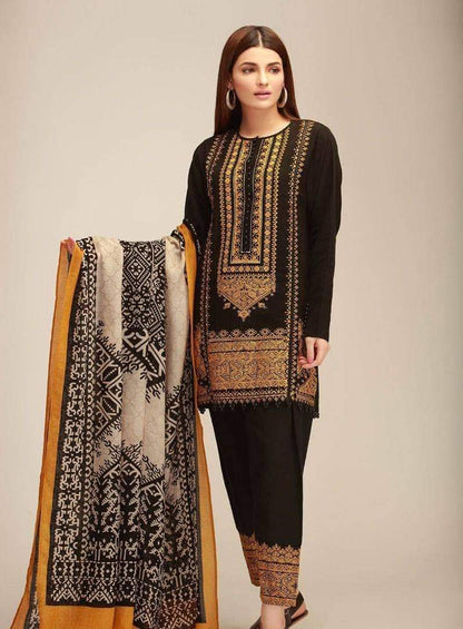 VL-k056 3PC Dhank Embroidered Suit with Printed Wool Shawll
