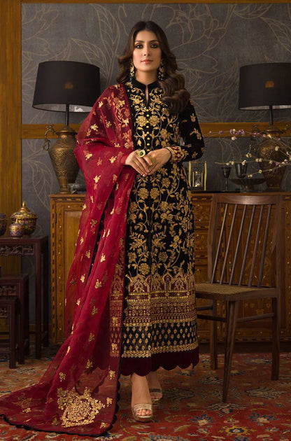 VL299 3PC Velvet Heavy Embroidered Shirt With Organza Heavy Embroidered Dupatta