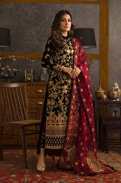 VL299 3PC Velvet Heavy Embroidered Shirt With Organza Heavy Embroidered Dupatta