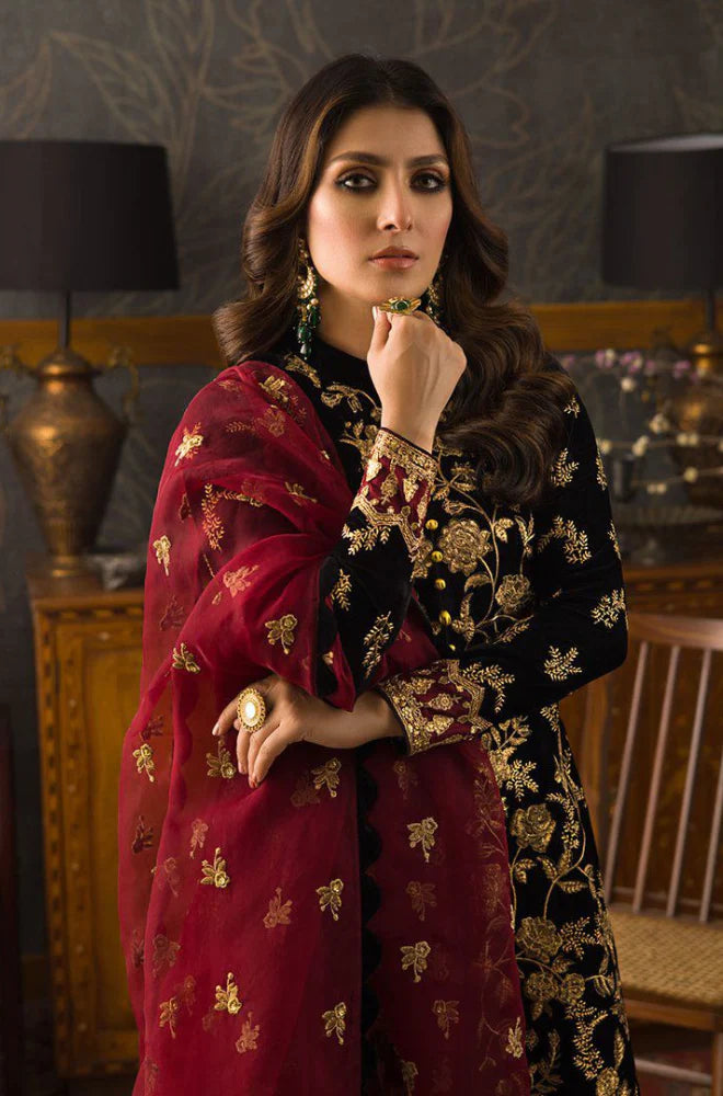 VL299 3PC Velvet Heavy Embroidered Shirt With Organza Heavy Embroidered Dupatta