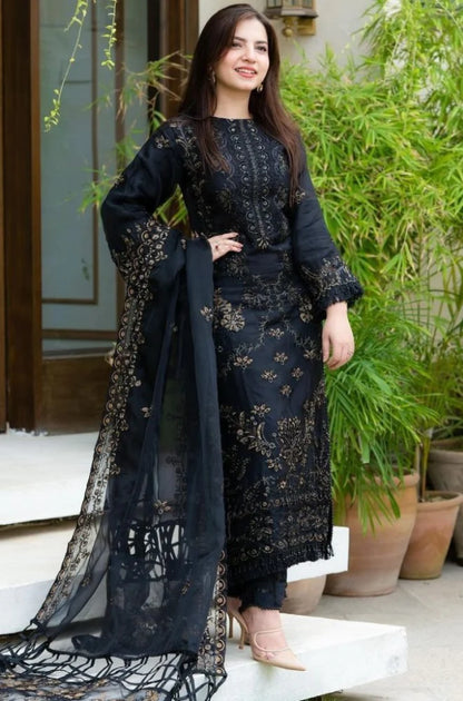 VL320 NISA - 3PC Dhanak Embroidered Shirt With Orgenza Embroidered Dupatta