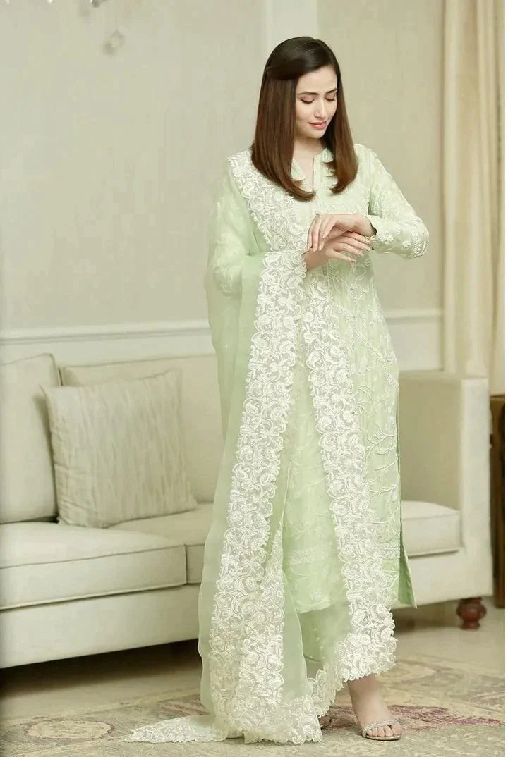 VL403 Bareeze - 3PC Linen Heavy Embroidered Shirt With Organza Embroidered Dupatta